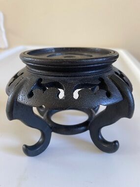 Vintage Chinese Carved Wood Round Display Stand Top Inside Rim 3" W